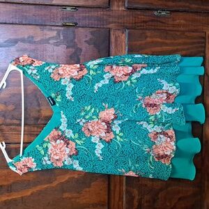 Torrid size 3 blouse with green layer and top layer of multicolored florals